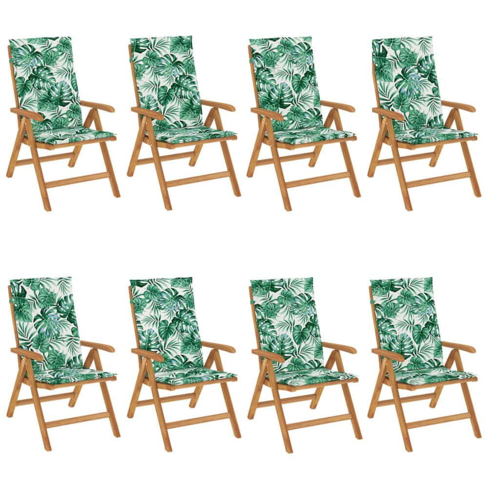 Vidaxl Sklápacie záhradné stoličky s vankúšmi 8 ks tíkový masív